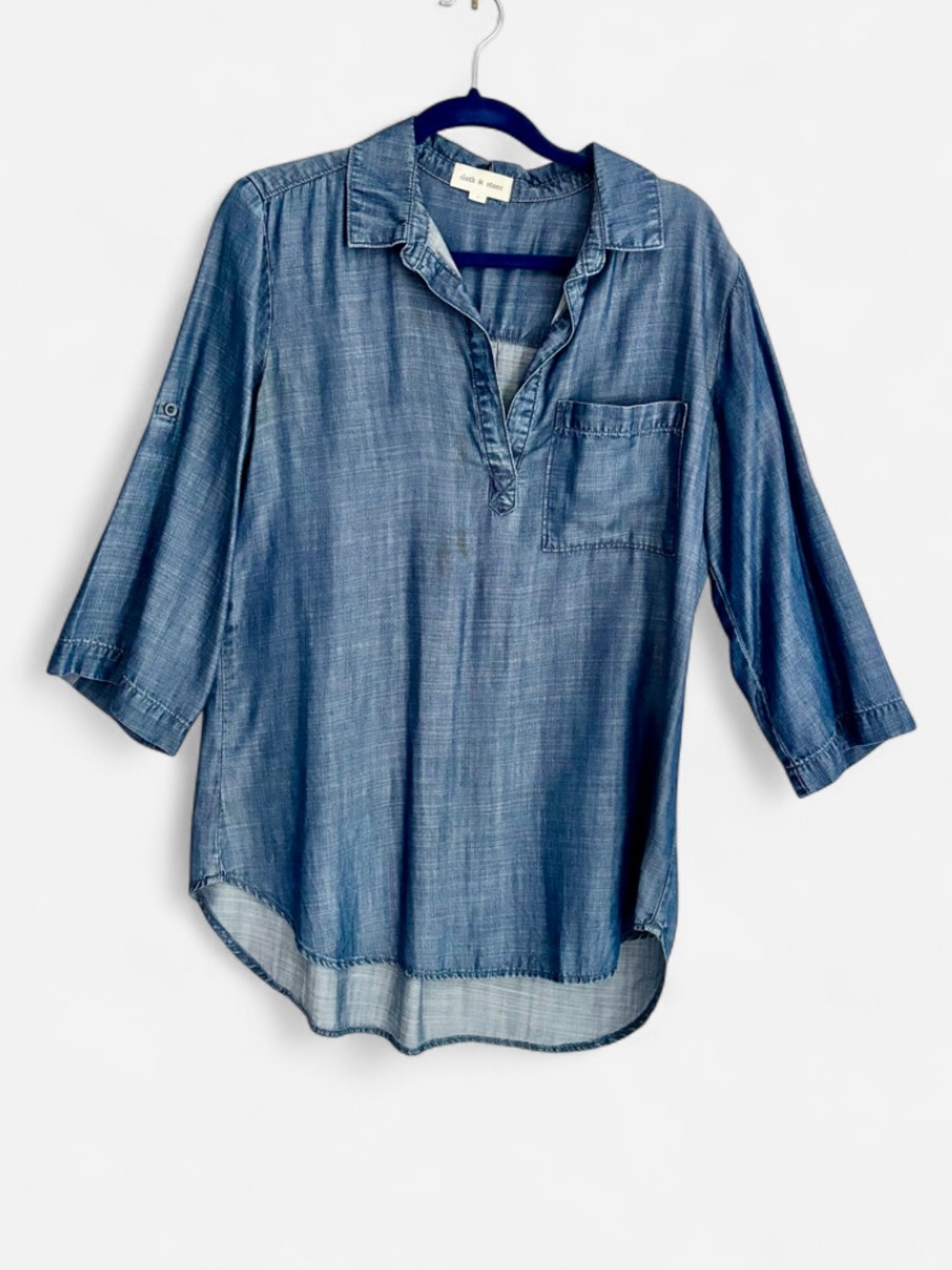 Cloth & Stone Chambray Tunic Shirt w/ Roll Tab Sleeves - L